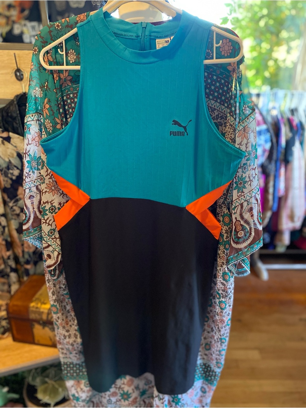 Puma Teal, Black & Orange Athletic Mini Dress with cut out sides